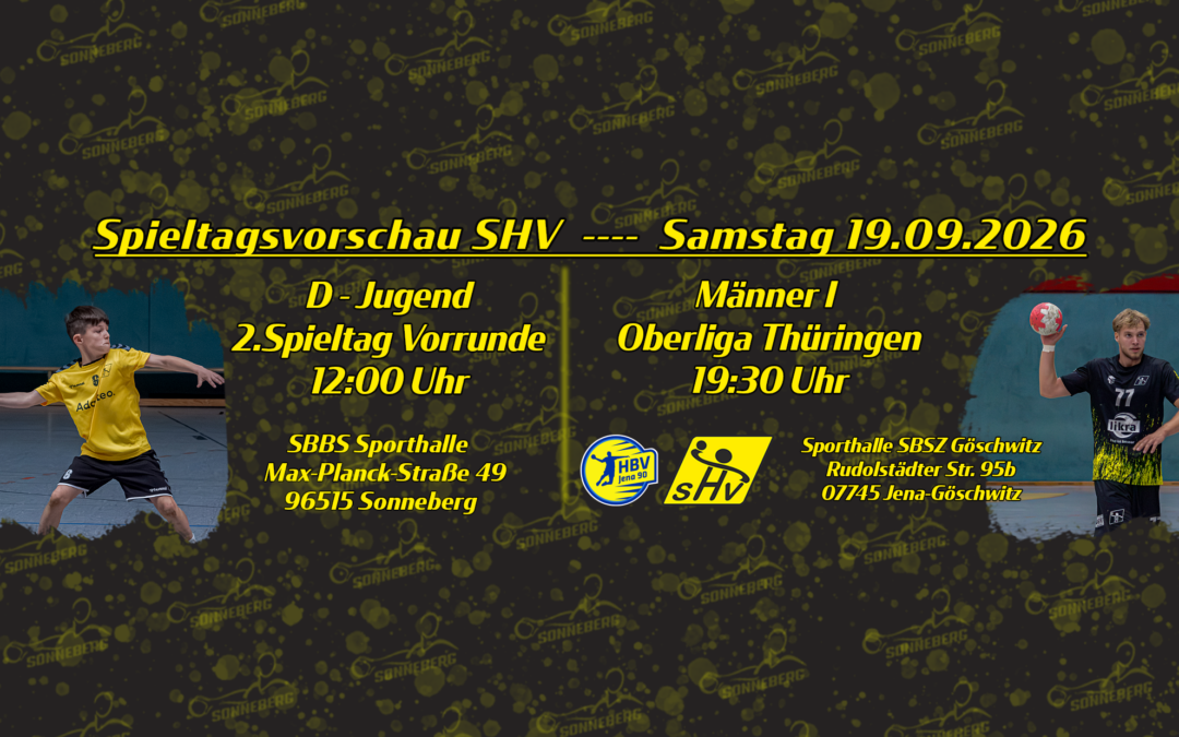 Vorschau aufs Wochenende 19.09.2026 — Heimspiele für die D-Jugend und Auswärtsfahrt für die erste Männermannschaft
